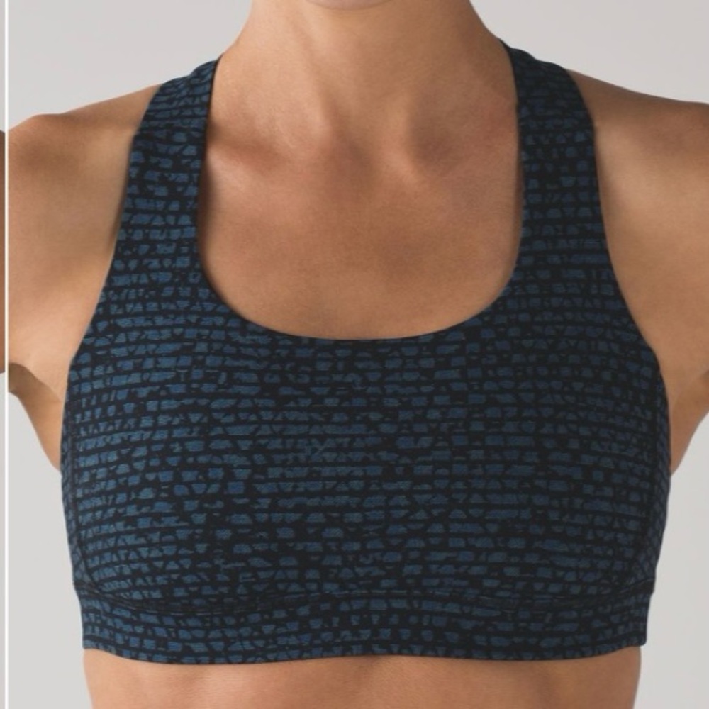Lululemon Fast Lane Bra Sz 8 Shatter Weave Desert Teal Alberta Lake Blue Black